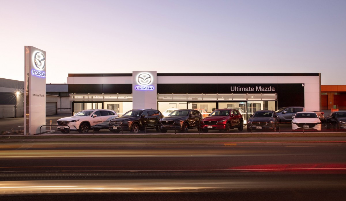 Exterior view of a car dealership